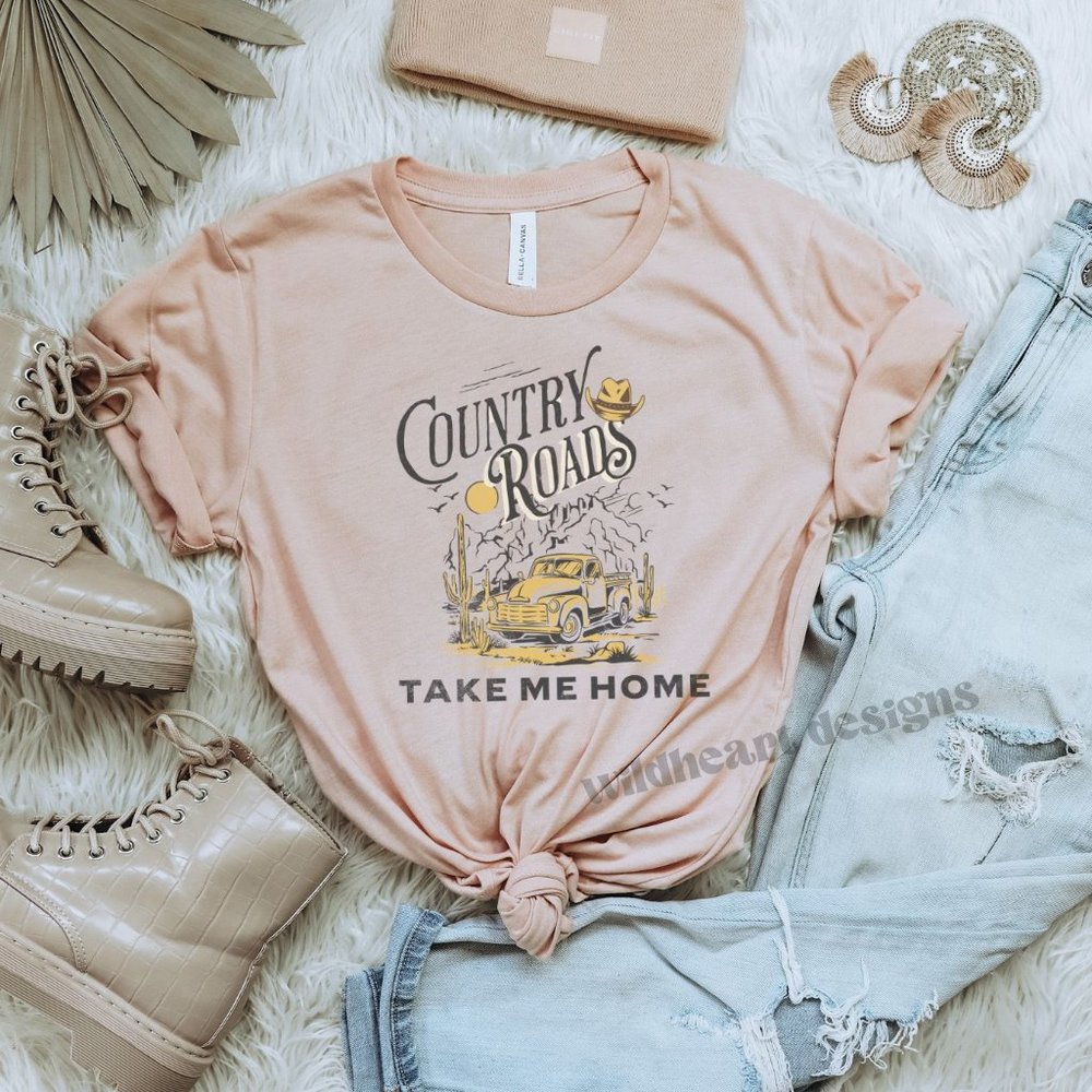 Country Roads Take Me Home Graphic Tee - Heather Peach